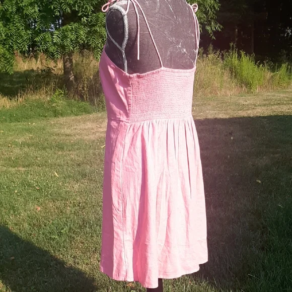 SWEET💞LINEN blendOld Navy Pink Tie-Strap Mini Dress Fits M POCKETS!!! - Picture 6 of 12